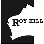 A black and white logo for roy hill.