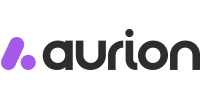 The logo for aurion is purple and black on a white background.