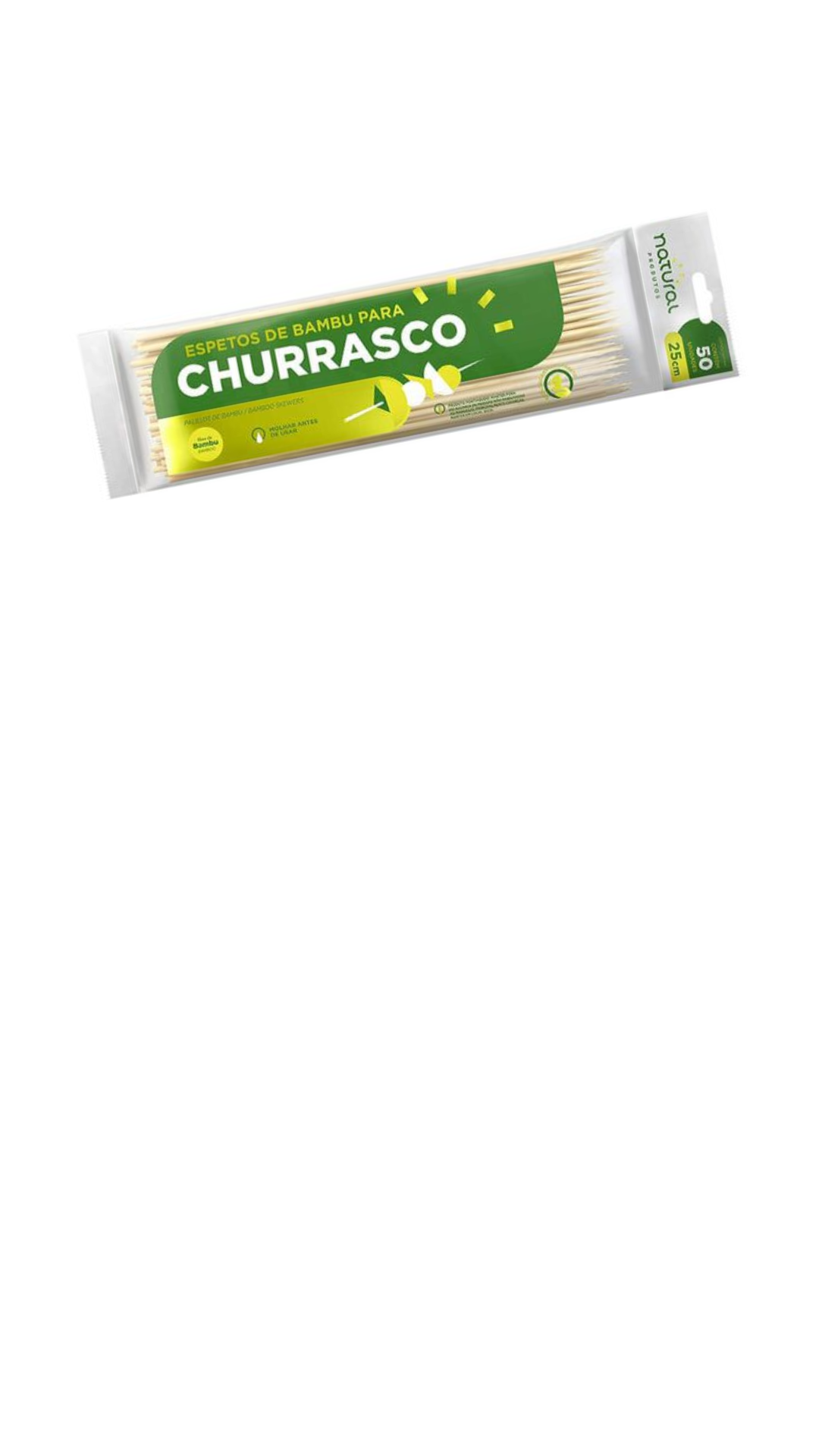 Espeto de Bambu Quadrado 30cm para churrasco.