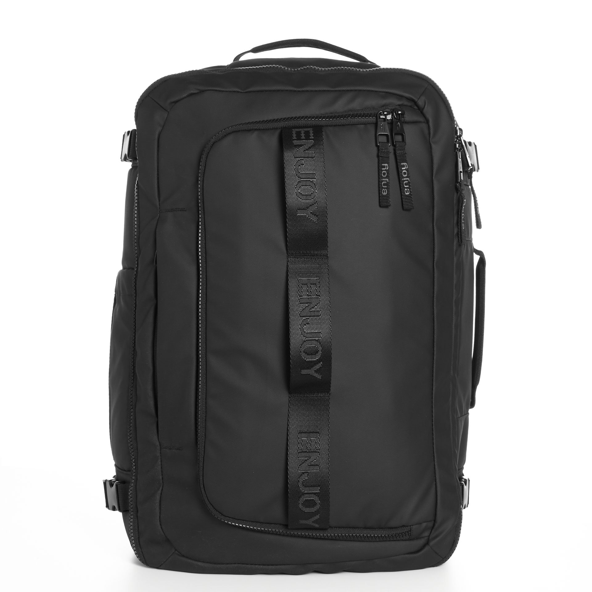 Una mochila negra con la palabra Superdry.