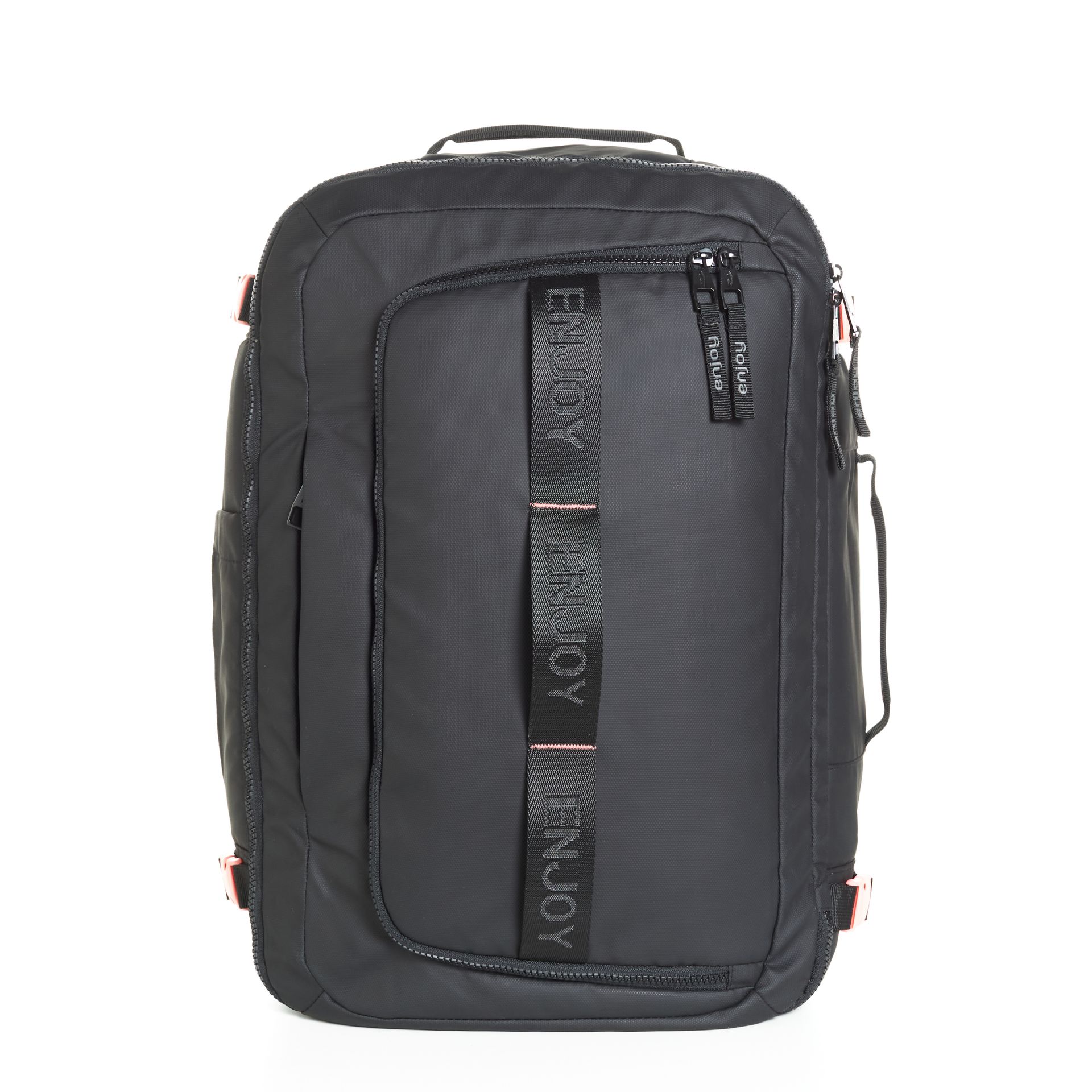 Una mochila negra con una correa negra que dice AOC.