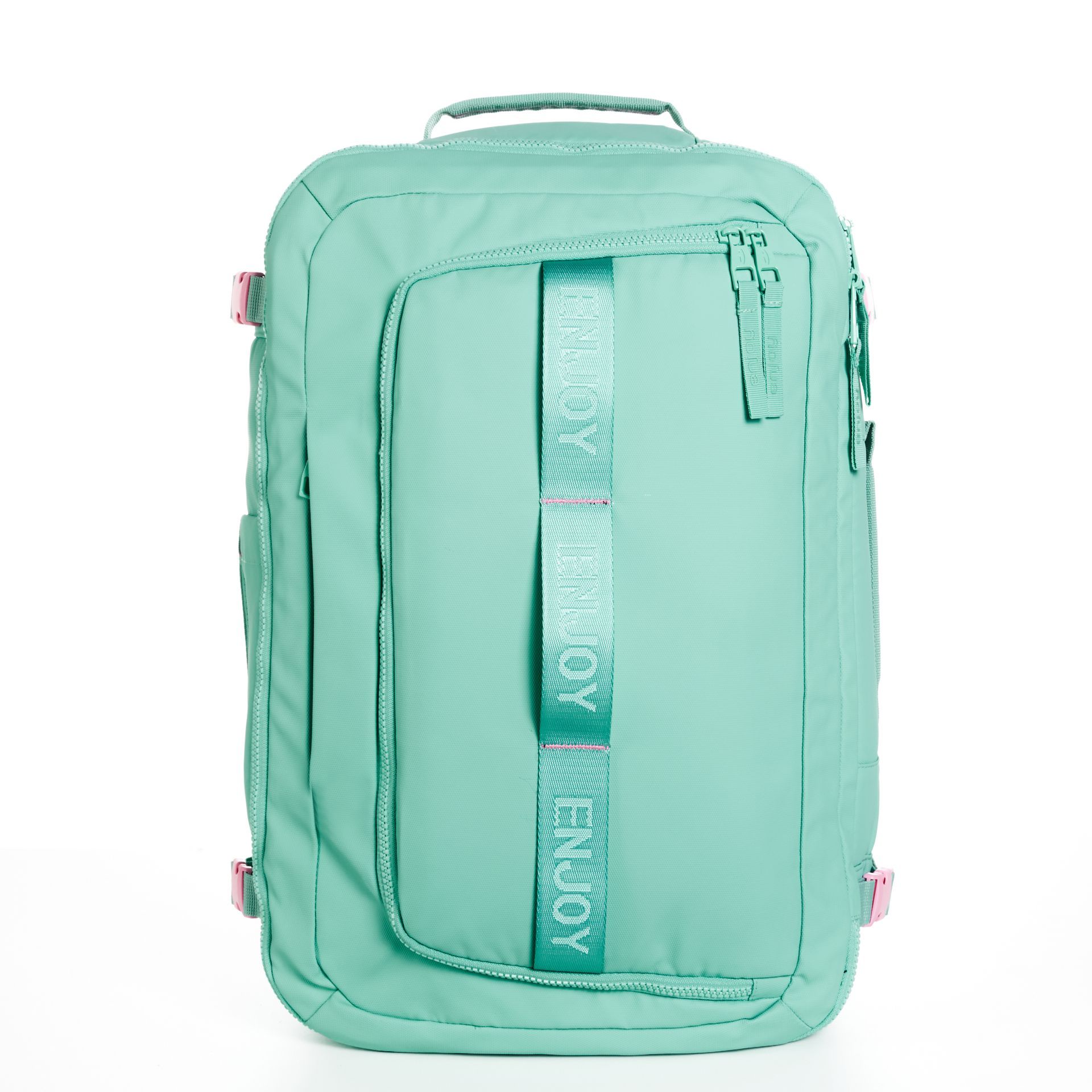 Una mochila verde menta con una correa verde que dice Abercrombie & Fitch