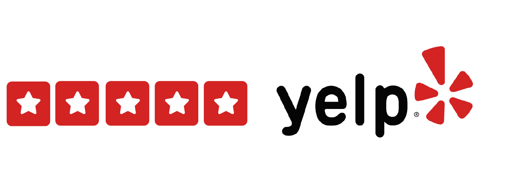 A yelp logo with red stars on a white background