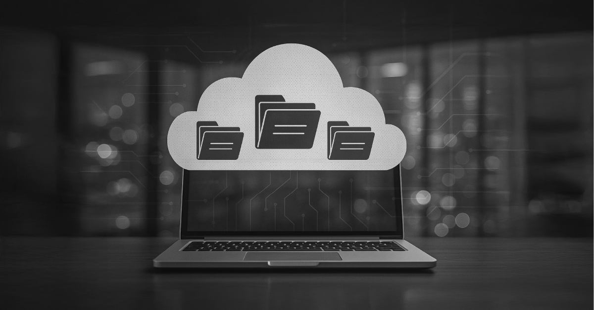 Nuvem digital com ícones de pastas de arquivos, representando a evolução do backup na nuvem.   