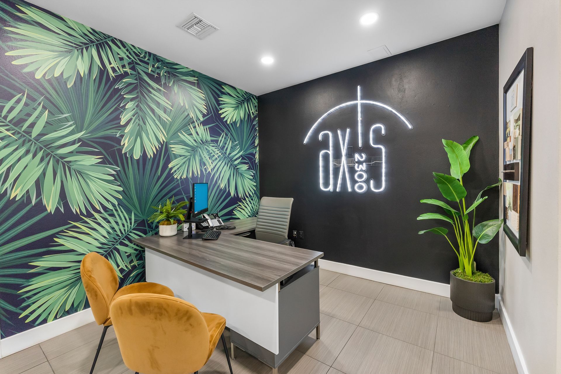 Leasing office with desk and chairs