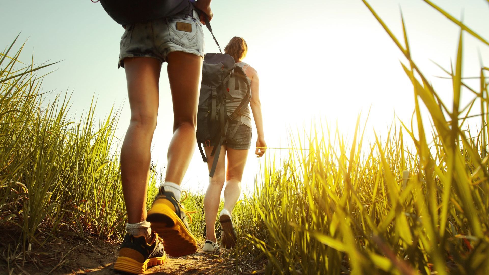 two woman hiking