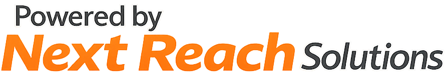 Powered by Next Reach Solutions logo. Text is orange and black.