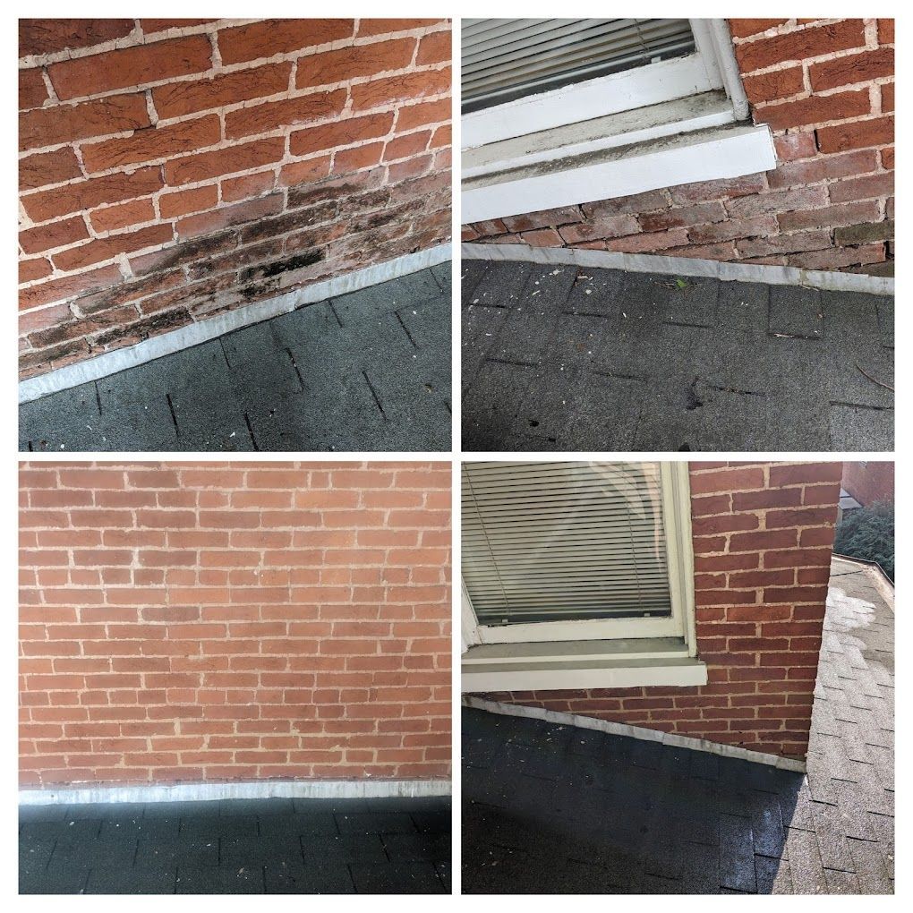 A before and after photo of a brick wall with a window