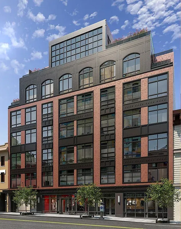 An artist 's impression of a large brick building with lots of windows