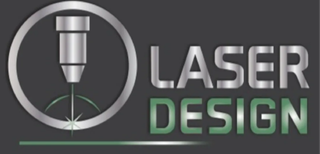 Logotipo con gráfico cortado con láser y el texto "LASER DESIGN".