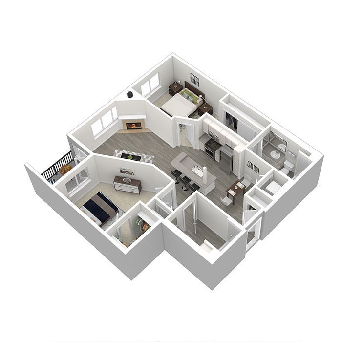 An aerial view of a floor plan of a house.