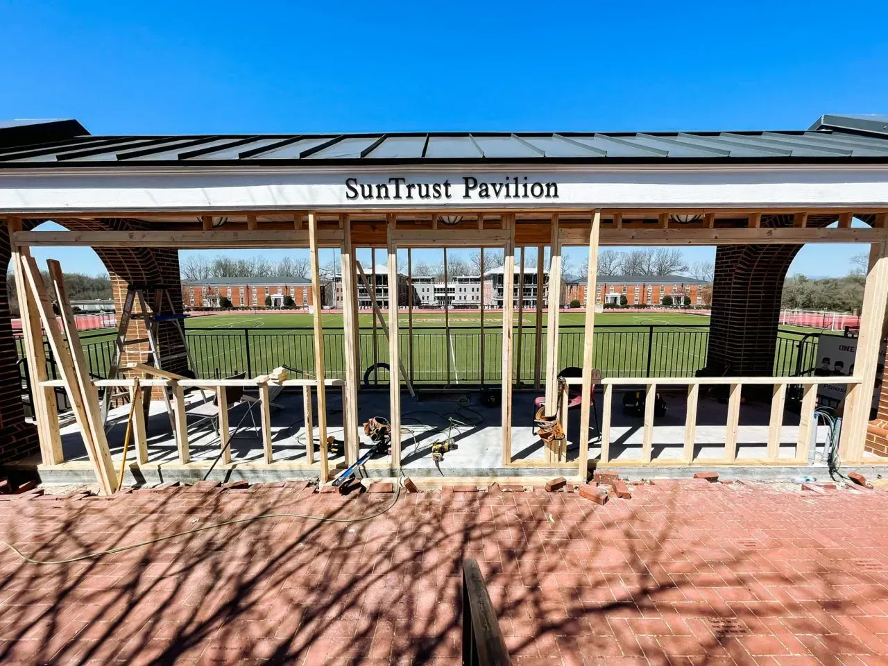 A building under construction with a sign that says suntrust pavilion.