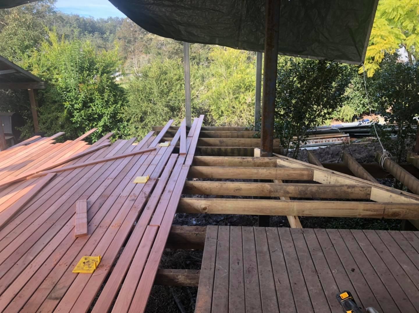 Deck Under Construction, Exposed Wooden Beams — Alcando Renovations and Maintenance In Forster, NSW