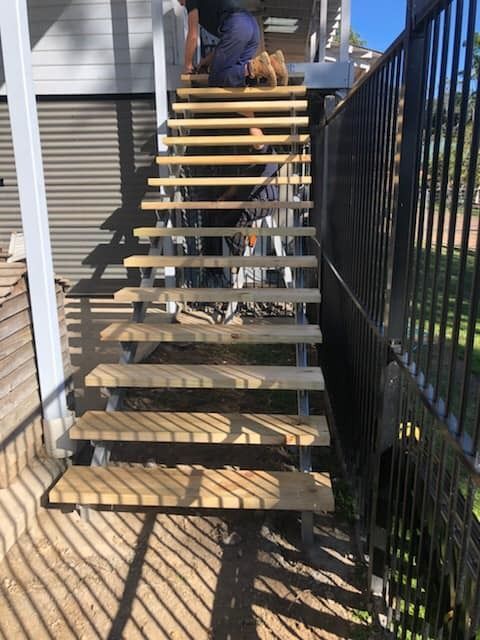 Wooden Outdoor Staircase With Metal Supports — Alcando Renovations and Maintenance In Bobin, NSW