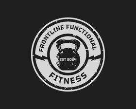 A black and white logo for frontline functional fitness