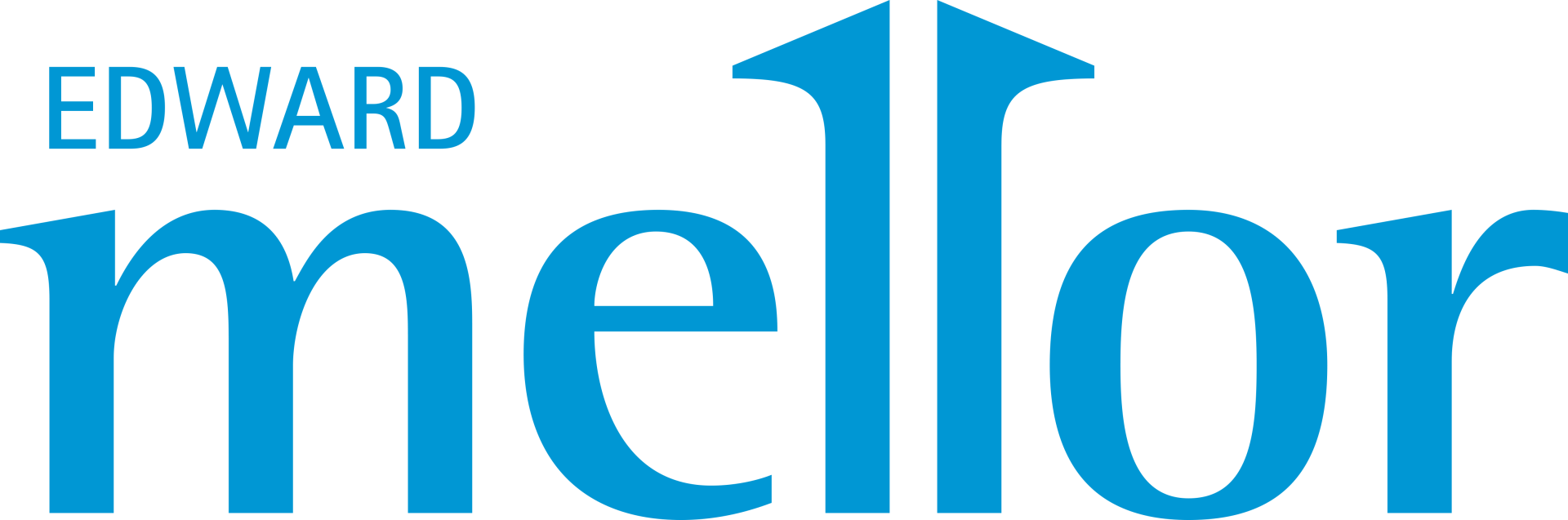A blue and white logo for edward mellor
