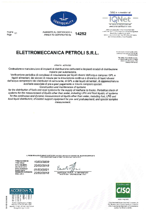 Certificazione per costruzione e manutenzione impianti carburante