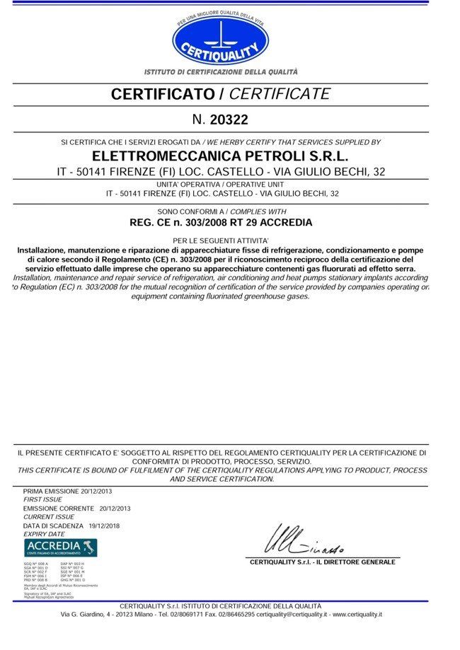 Certificazione per installazione e riparazione di apparecchiature contenenti gas
