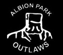 The logo for albion park outlaws is white on a black background.