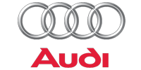 A close up of the audi logo on a white background.