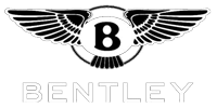 A black and white bentley logo with wings on a white background.