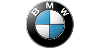 A close up of a bmw logo on a white background.