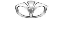 A silver daewoo logo on a white background.
