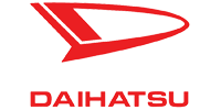 A red and white logo for daihatsu on a white background.