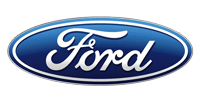 A blue and white ford logo on a white background.