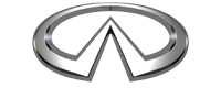 A silver infiniti logo on a white background.