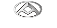A silver logo with a triangle in the middle of a circle on a white background.