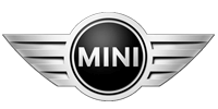 A mini cooper logo with wings on a white background.