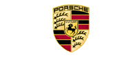 A porsche logo with a horse on it on a white background.