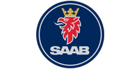 A saab logo with a red lion and a crown in a blue circle.