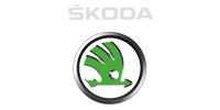 A skoda logo with a green hand in a circle on a white background.