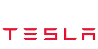 The tesla logo is red and white on a white background.