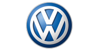 A blue and white volkswagen logo on a white background.