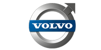 A close up of a volvo logo on a white background.