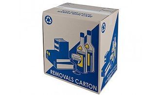 A Cardboard Box With a Picture of Bottles and Books on It — Huskisson Self Storage in Huskisson, NSW