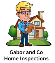 Cartoon home inspector in front of a house; blond hair, glasses, holding clipboard.