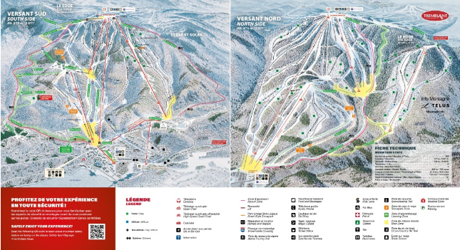 A map of a ski resort with a red qr code on the bottom.