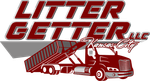 A red and gray logo for litter getter llc