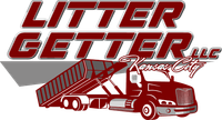 A red and gray logo for litter getter llc