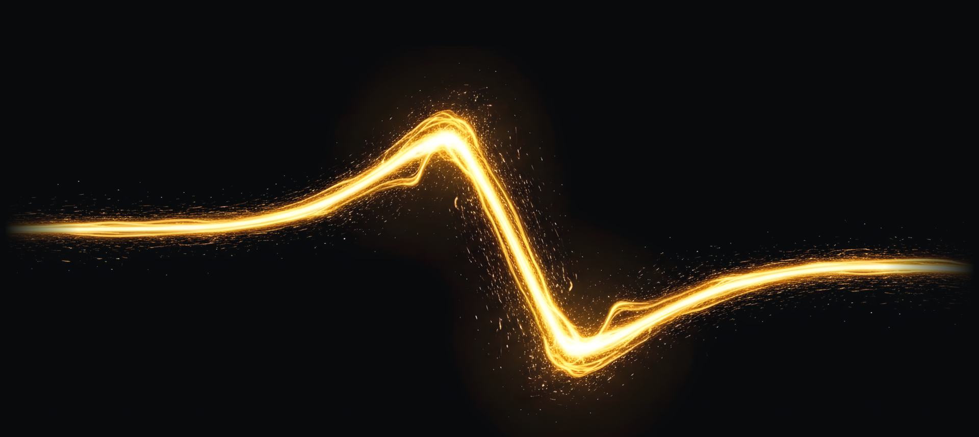 Glowing golden light wave on a black background
