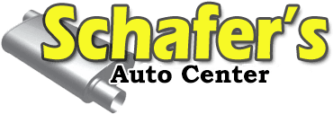 Schafer&rsquo;s Auto Center logo with yellow and black text over a silver wrench