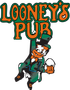 Looney's Pub Leprechaun holding a beer logo