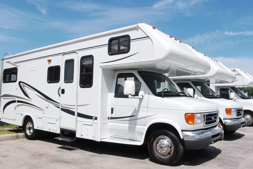 Close-up of white motorhome