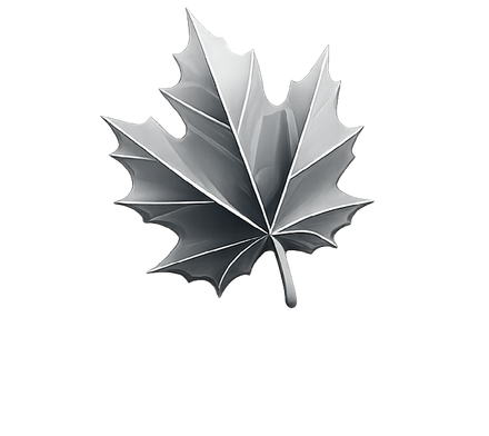 Silver, 3D maple leaf with geometric folds and stem.