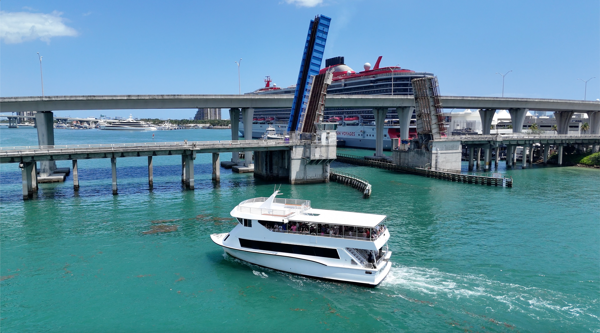 Miami Celebrity Boat Cruise passing by the Port of Miami