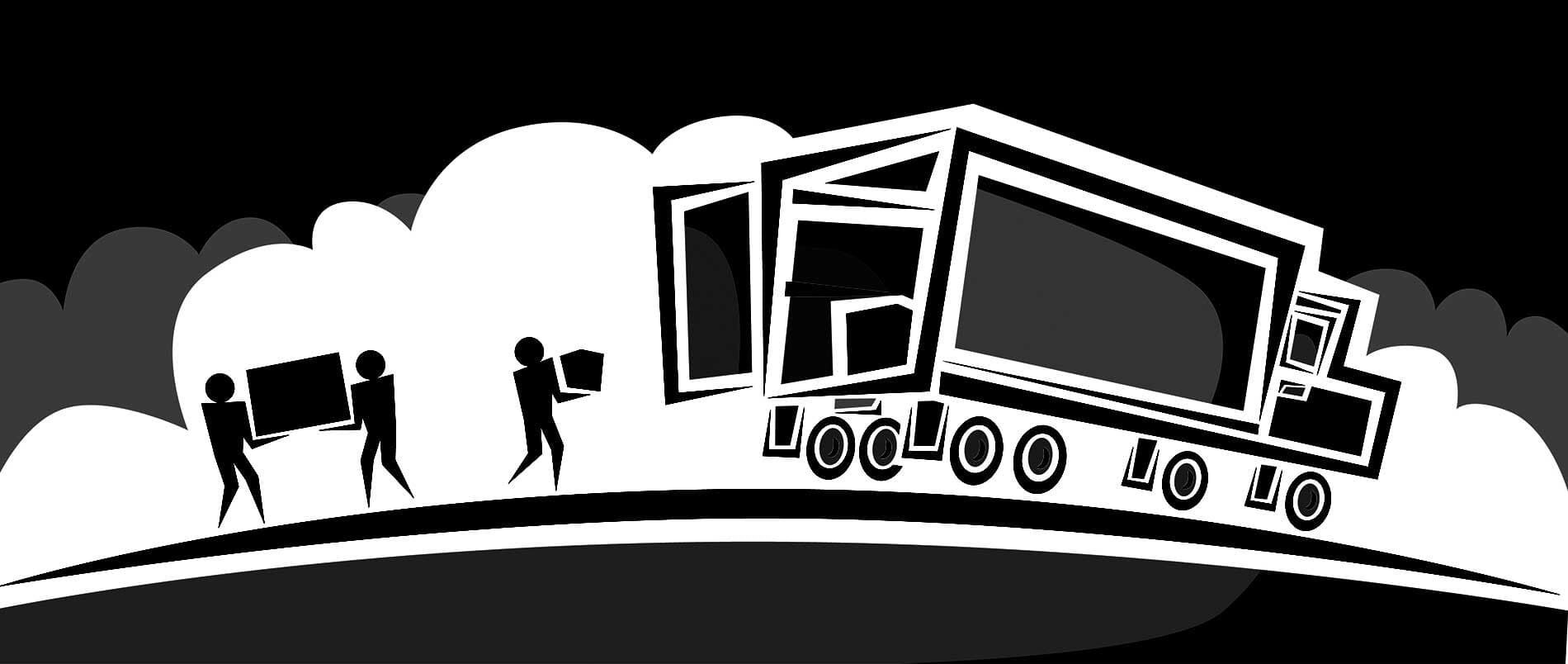 Personas cargando cajas en un camión de mudanzas.